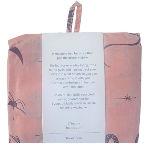 Baggu Standard Ballet Icons Print Recycled Ripstop Nylon Reusable Tote Bag - Picture 3 of 3